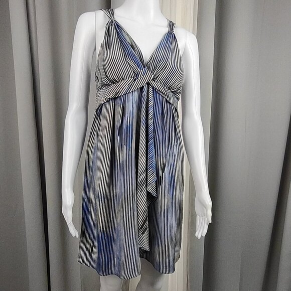 Banana Republic 100% Silk Striped Halter Dress Racerback Lined, Summer Size 2P - Picture 2 of 11